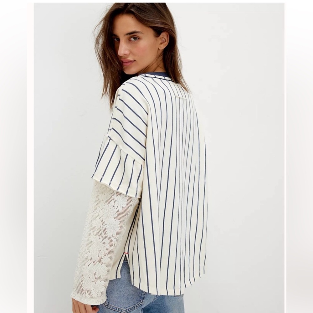 NWOT Free People We The Free Trevor Tee in Ivory Combo Size Med $128 Retail - Picture 2 of 8